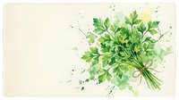 Watercolor bunch of fresh green parsley tied with twine on light background, with paint splashes for culinary and herbal design use.