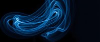 Abstract blue energy waves flowing in dynamic spiral motion against dark background creating futuristic digital art for technology and science concepts.