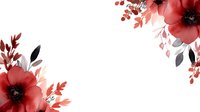Elegant watercolor floral corner composition with red poppies, delicate leaves and berries on white background. Romantic botanical arrangement for wedding design.