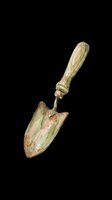 Vintage garden spade with wooden handle isolated on transparent background, ready for gardening clipart, t-shirt designs, print-on-demand products, stickers, and sublimation projects.