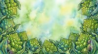 Hop flowers arranged in decorative border frame with watercolor wash background, suitable for brewery labels, craft beer packaging, and beverage design projects.