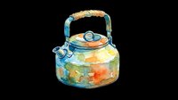 Watercolor vintage kettle isolated on transparent background, ready for stickers, print on demand, sublimation, T-shirt design, and clipart use.