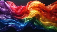 Vibrant rainbow colored smoke waves flowing in smooth curves against black background, creating dynamic abstract art pattern with fluid motion and rich spectrum colors.