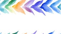 Colorful watercolor chevron pattern with green, orange, purple, and blue arrows creating a decorative border on white background.