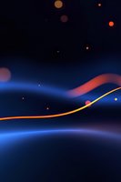 Abstract dark blue background with glowing orange curved line and floating bokeh lights creating mysterious atmospheric composition for modern design projects.