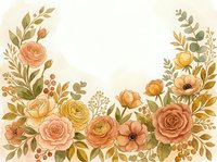 Watercolor floral border with roses, ranunculus, and eucalyptus in warm autumn tones, perfect for wedding invitations and greeting cards.