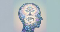 Human head silhouette with tree of life and World Mental Health Day text in decorative floral design for wellness awareness campaigns.