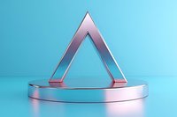 Metallic silver triangle shape on circular platform against turquoise background, modern minimalist geometric composition for business presentations.