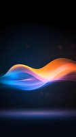 Vibrant flowing waves of orange and blue light create dynamic abstract curves against dark background, glowing with ethereal luminescence and smooth gradients.