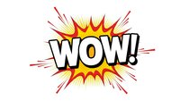 Comic book style wow exclamation burst with explosive rays and bold lettering isolated on transparent background for graphic design projects.