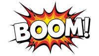 Comic book explosion burst with BOOM text in bold letters featuring red orange yellow flames and black spikes on white background for graphic design projects.
