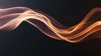 Glowing orange smoke waves flow smoothly against dark background creating elegant abstract curves and light trails in dramatic atmospheric composition.