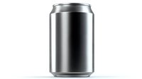 Metallic aluminum beverage can mockup on white background with soft shadow, blank for branding and packaging design presentation.