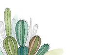 Hand-drawn watercolor cactus collection with various desert plants in green tones on white background for botanical design and decoration projects.