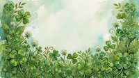 Watercolor green clover and shamrock border frame with white flowers on soft background, perfect for Saint Patricks Day greeting cards and designs.