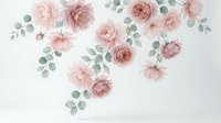 Soft pink roses and eucalyptus branches arranged on white background for wedding invitations, feminine branding and romantic design projects.