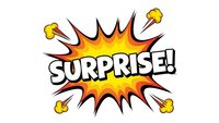 Comic book style explosion burst with surprise text in bold letters on transparent background for graphic design and promotional materials.