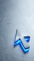 Neon blue glowing arrow and cube symbols on scratched metallic surface, representing technology, innovation, and digital direction for web design and tech industry applications.