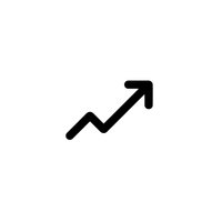 Black upward trending graph line with arrow on white background, isolated icon for business growth and financial success concepts.