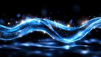 Glowing blue wave with sparkles and light particles flowing on dark background creates magical energy effect for abstract design projects.