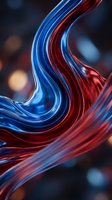 Glowing neon blue and red curved light trails flowing against dark blurred background, creating dynamic abstract motion effect for modern design projects.