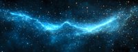Glowing blue cosmic energy wave flowing through starry space, dynamic electric current effect against dark galaxy background with bright stars.