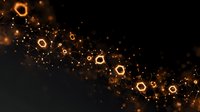 Glowing orange hexagonal molecular structure with connected nodes floating on dark background, creating futuristic network pattern for science and tech designs.