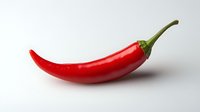 Fresh red chili pepper with green stem isolated on white background, vibrant color and smooth glossy surface for food and cooking concepts.