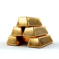 Stack of shiny gold bars arranged in pyramid formation on white background, symbolizing wealth, investment, and financial security.