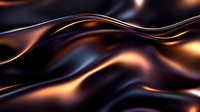 Luxurious dark waves with golden highlights create elegant flowing curves against black background. Abstract design pattern with smooth metallic surface texture.