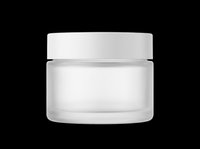 Clear cosmetic jar with white lid isolated on transparent background, ready for skincare product packaging, branding, and print-on-demand designs.