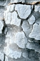 Cracked and weathered stone surface with rough textured pattern in gray and white tones showing natural erosion and geological detail. Suitable for abstract backgrounds.