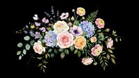 Watercolor floral bouquet with roses, hydrangeas, lavender, and greenery, isolated on transparent background. Ready for wedding cards, stickers, t-shirt design, sublimation, print on demand.