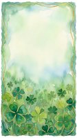 Watercolor shamrock border frame with gold accents and copy space, soft green tones for St. Patricks Day greeting cards and invitations.