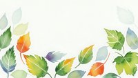 Watercolor autumn leaves border frame with colorful foliage in green, orange, yellow and purple tones on light background for seasonal designs.