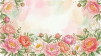 Watercolor peony floral frame with pink and white blooms on soft pastel background, perfect for greeting cards, invitations, and wedding designs.