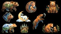 Isolated brown bear collection with forest and nature elements, transparent background, ready for t-shirt design, clipart, stickers, print-on-demand products, and sublimation projects.
