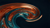 Abstract copper and teal swirl pattern with metallic finish creating dynamic fluid motion on dark background for modern design projects.