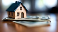 Small wooden house model placed on stack of dollar bills against blurred background, representing real estate investment and property finance concepts.