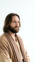 Thoughtful bearded man with long hair in earth-tone robes gazing contemplatively, embodying wisdom and spiritual reflection for religious or historical content.