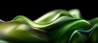 Smooth flowing green metallic waves create abstract luxury background with soft light reflections and dark shadows. Elegant design element for modern layouts.