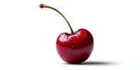 Fresh ripe red cherry with green stem isolated on white background for healthy eating and organic food design projects.