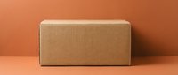 Closed kraft cardboard box with corrugated texture on terracotta background, ready for shipping, packaging design, and product mockup applications.
