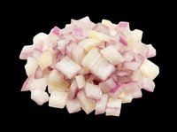 Freshly diced red onion pile isolated on transparent background, ready for food design, restaurant menus, recipe cards, stickers, and print on demand projects.