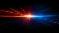 Dramatic light burst with red and blue glowing rays radiating from bright center point against dark background, creating dynamic energy effect.