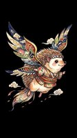 Whimsical hedgehog with ornate Asian-inspired wings and decorative clothing, isolated on transparent background. Ready for t-shirt design, stickers, clipart, print-on-demand products, and sublimation projects.