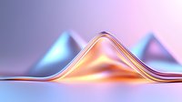 Smooth metallic waves and peaks in rose gold and blue tones create abstract minimalist landscape with soft gradient lighting effects and reflective surface.