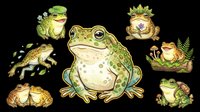 Frog characters collection isolated on transparent background, ready for t-shirt design, clipart, stickers, sublimation and print-on-demand products.