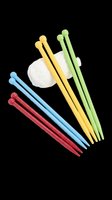 Colorful knitting needles in red, blue, yellow, and green with a white yarn ball, isolated on transparent background ready for crafts, sublimation, and print-on-demand designs.