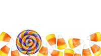 Colorful lollipop and candy corn sweets isolated on white background, perfect for Halloween designs, greeting cards, and festive decorations.